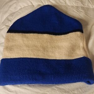 Olympic Ski  Vintage 100% Wool Vermont Made In USA Blue and White Striped Beanie